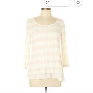 White House Black Market Ivory 3/4 Sleeve Top Size M